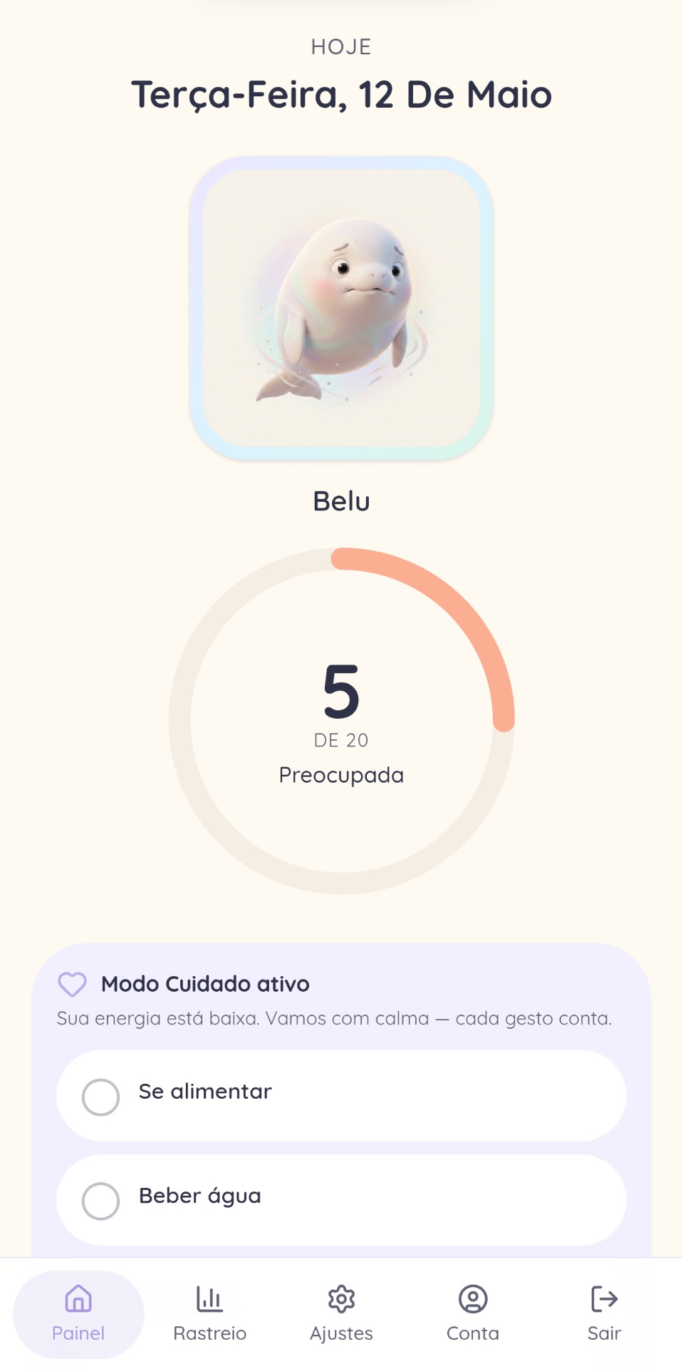 Tela do Modo Cuidado no Belugue-se