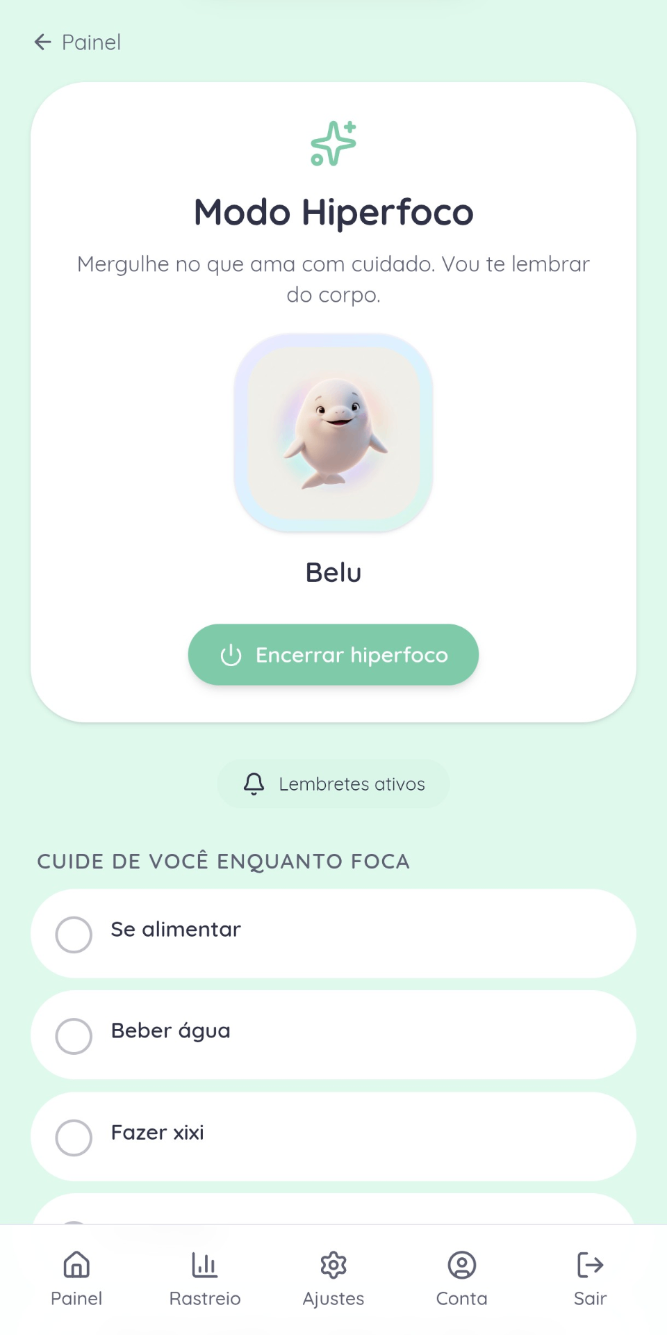 Tela do Modo Hiperfoco no Belugue-se