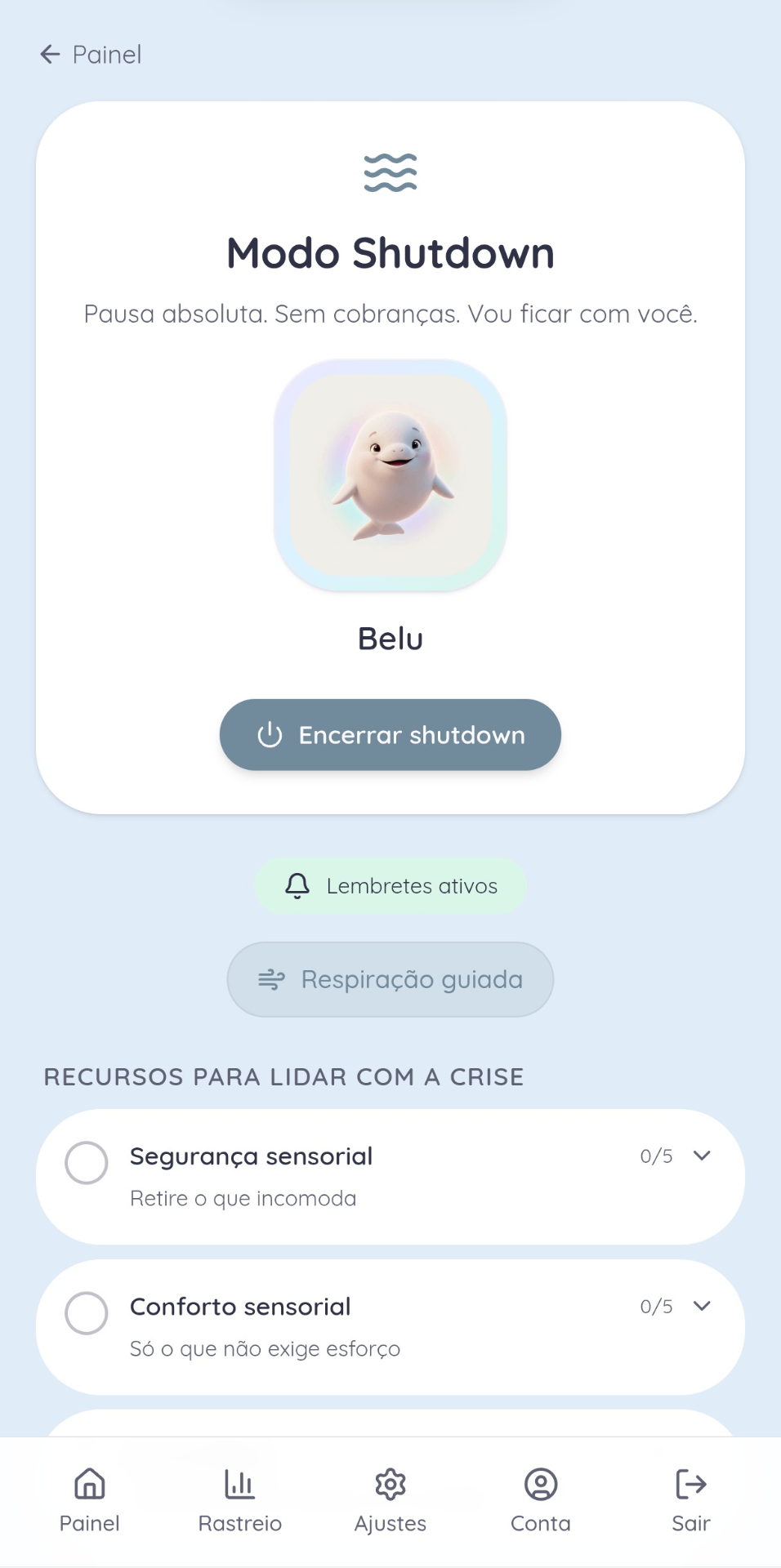 Tela do Modo Shutdown no Belugue-se